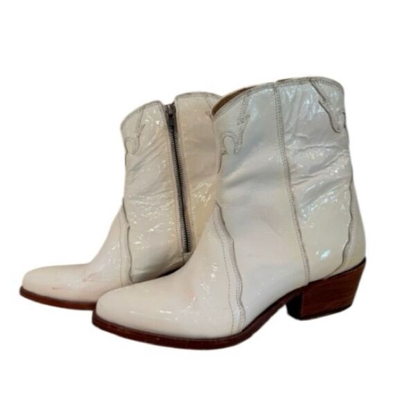 Free People Shoes - Free People New Frontier Patent White Leather Cowboy Booties Boots